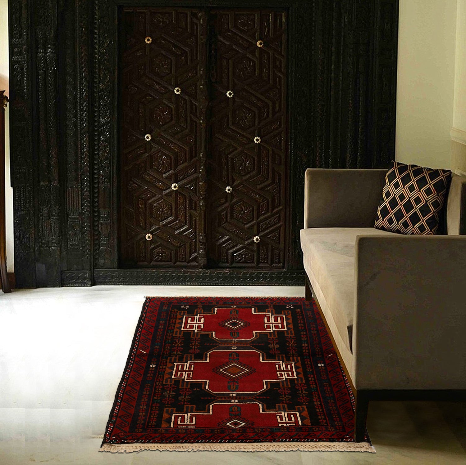 Baluchi Rug Handmade Multi Geometric 2x4 ft