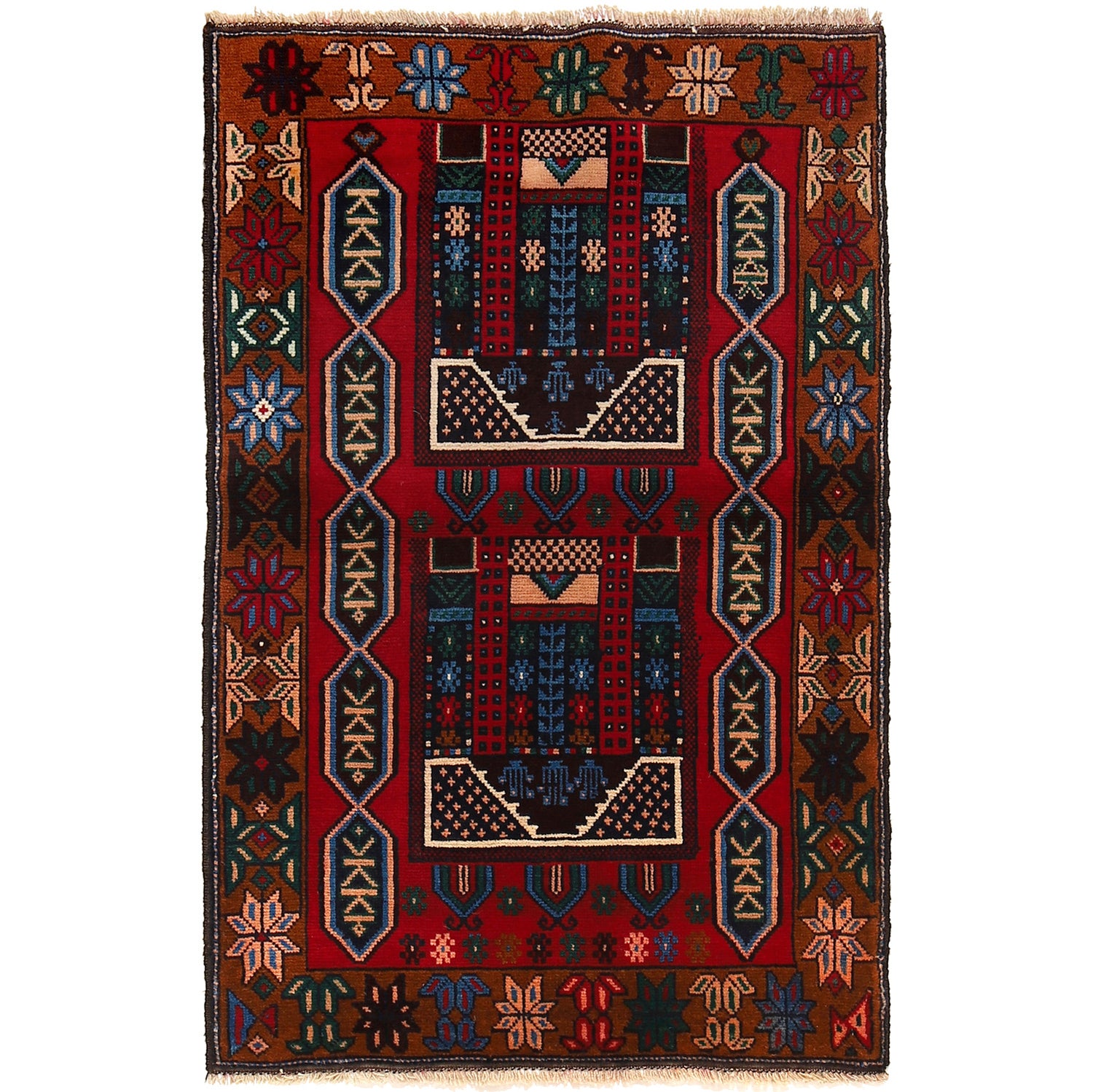 Baluchi Rug Handmade Multi Geometric 2x4 ft