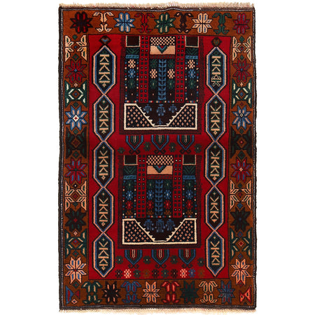 Baluchi Rug Handmade Multi Geometric 2x4 ft