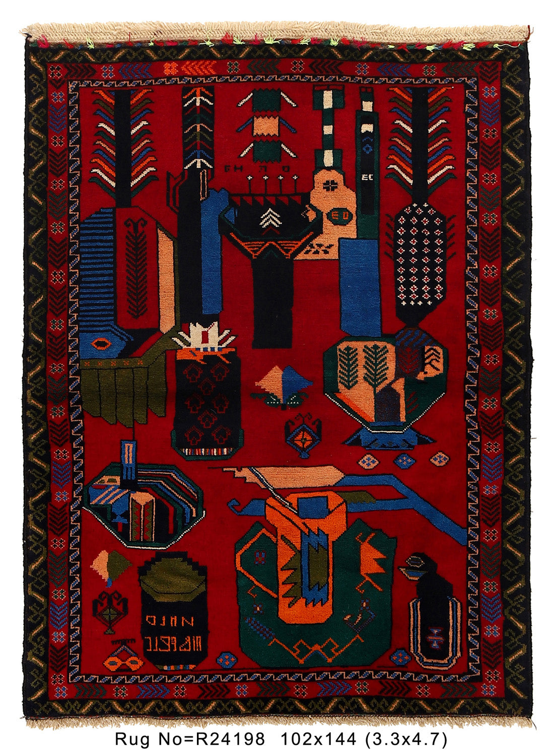 Baluchi Rug Handmade Red Geometric 3x5 ft