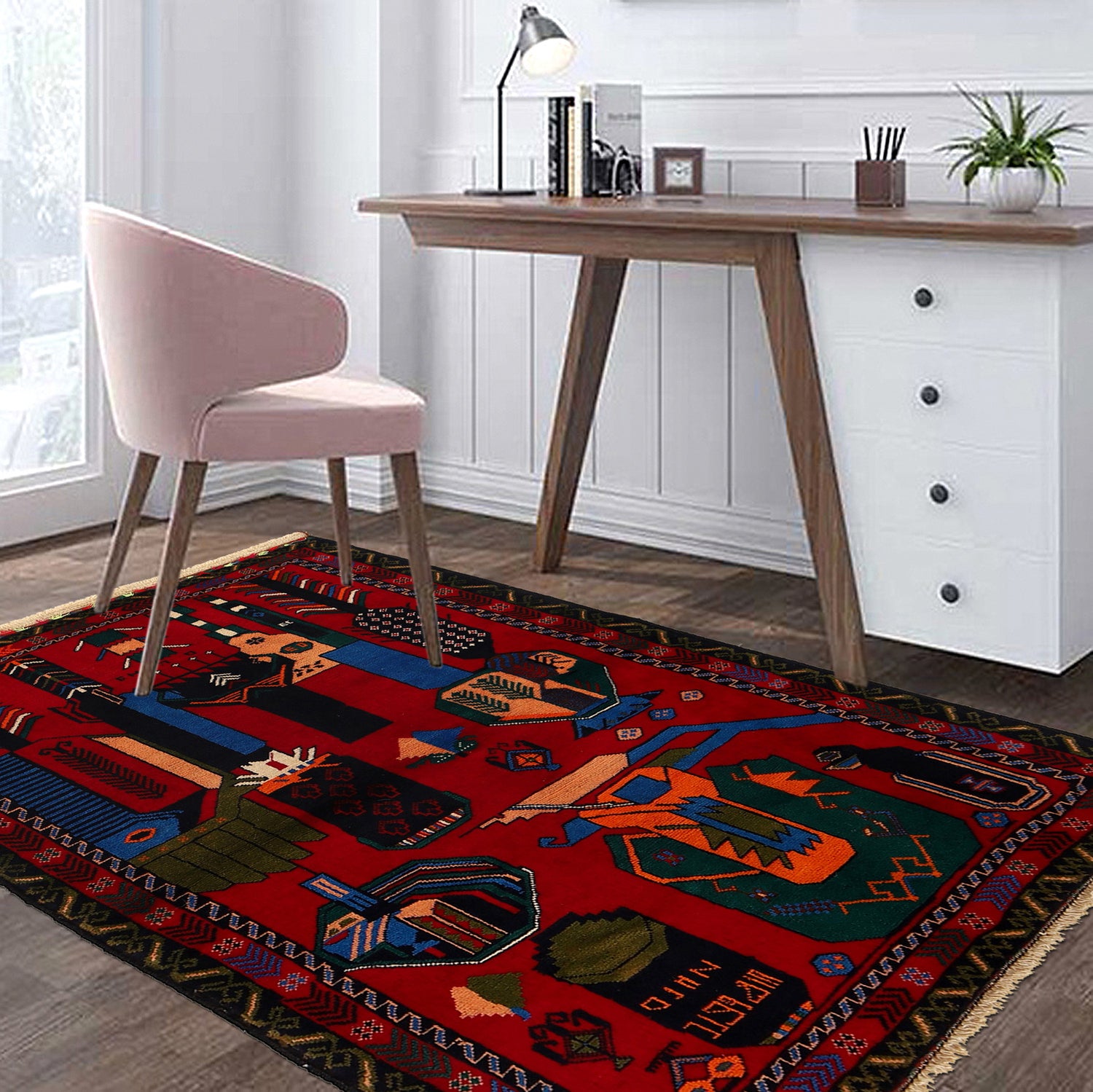 Baluchi Rug Handmade Red Geometric 3x5 ft