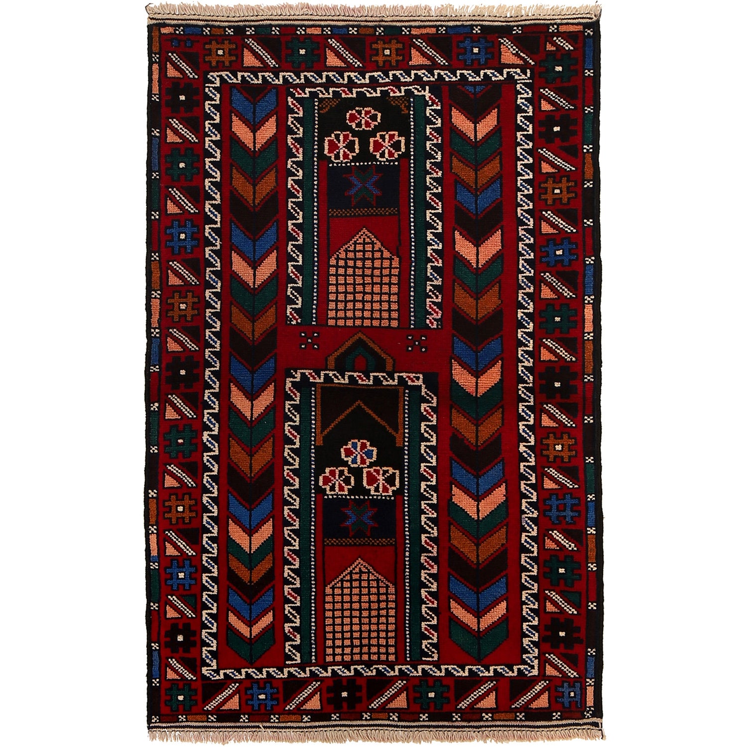 Baluchi Rug Handmade Multi Geometric 2x4 ft