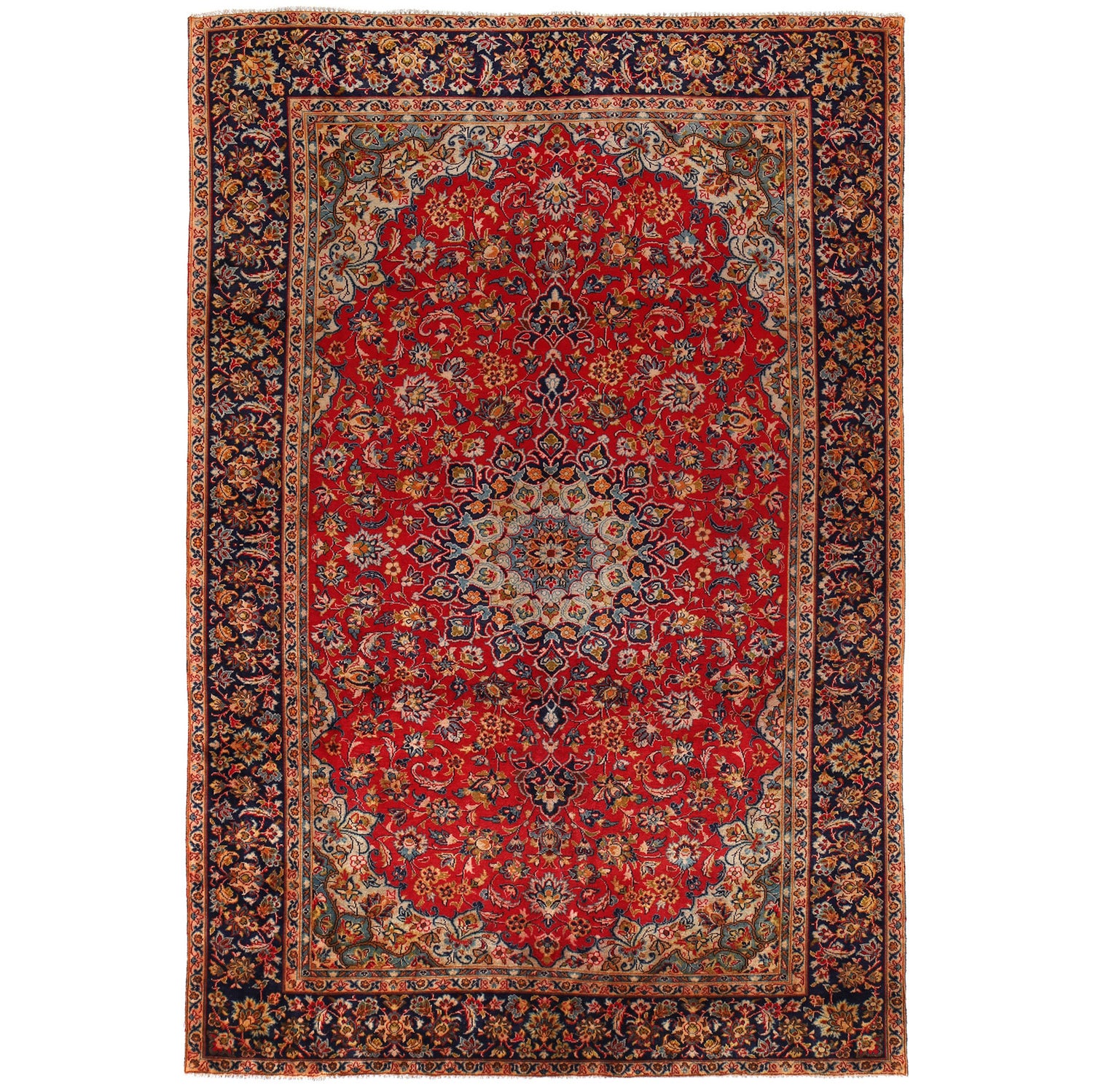 Isfahan Area Rug Handmade Deep Red Medallion 8x10 ft