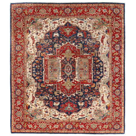 Hand-Knotted Multi Medallion Heriz Area Rug – 8' 0" x 9' 9" ft (245 x 297 cm) | SKU: R24270
