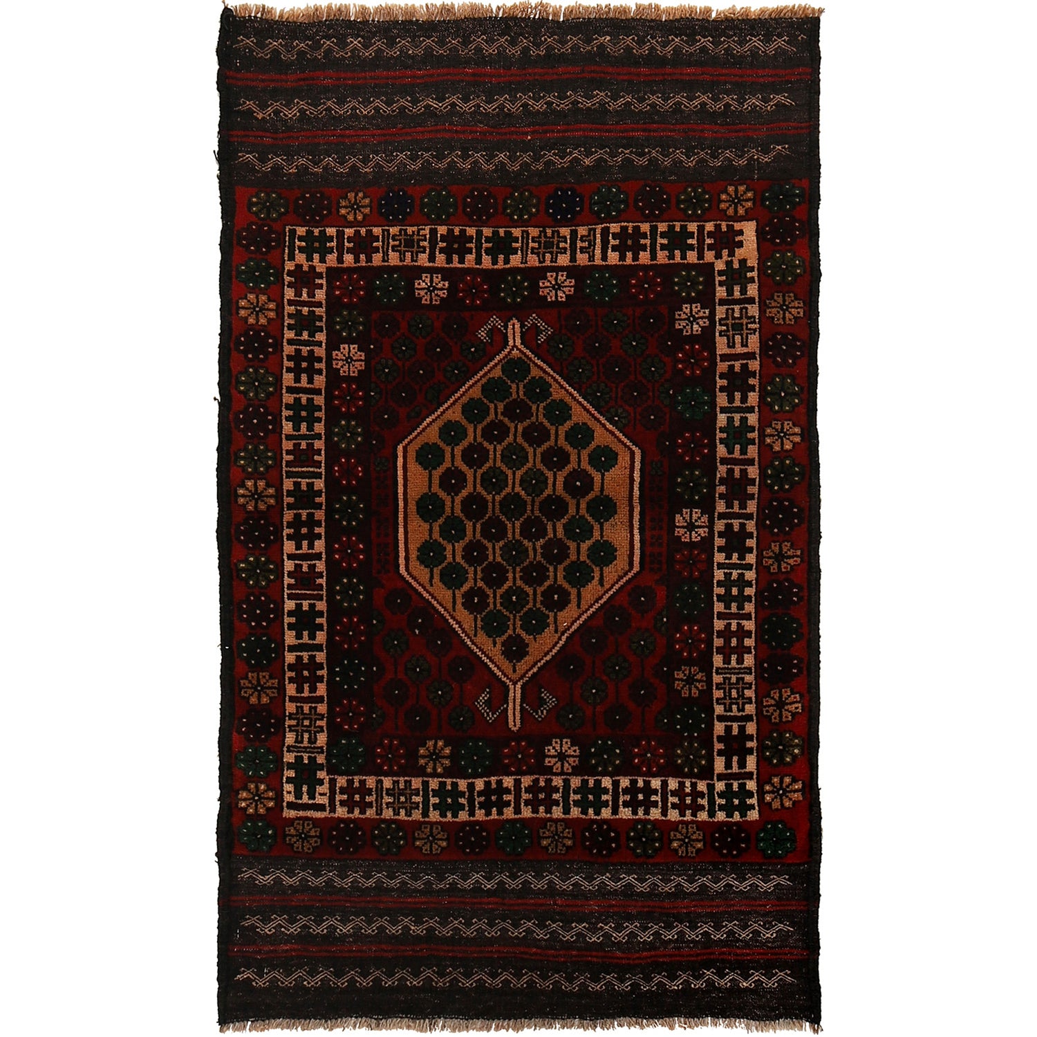 Baluchi Rug Handmade Multi Geometric 3x5 ft