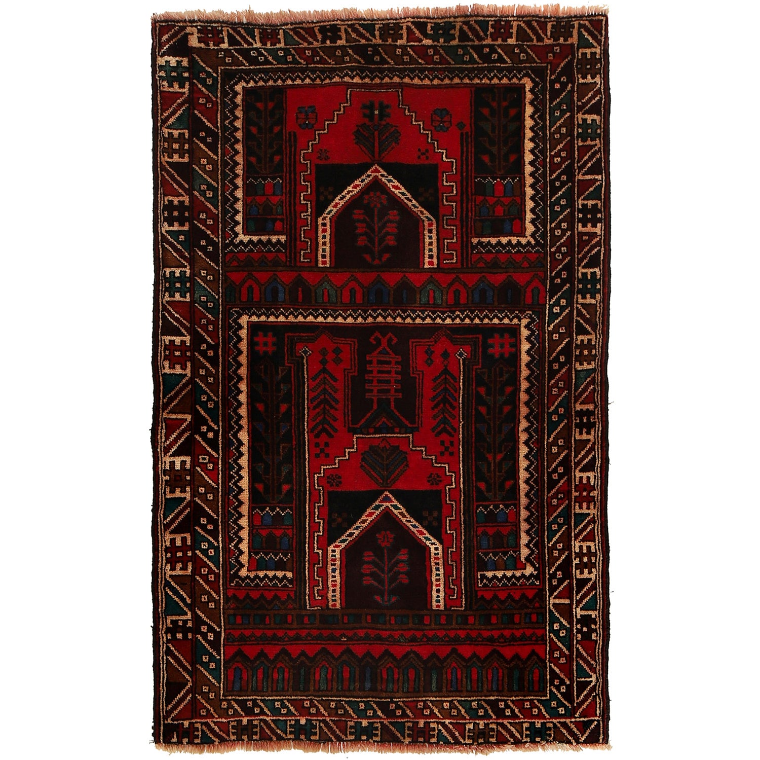 Baluchi Rug Handmade Multi Prayer Design 3x5 ft
