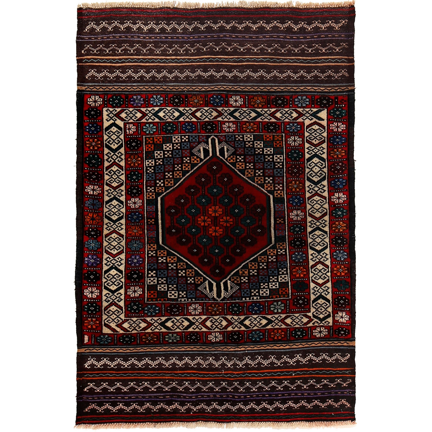 Baluchi Rug Handmade Multi Geometric 3x5 ft