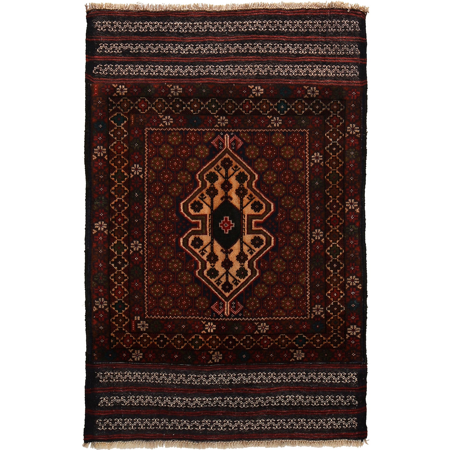 Baluchi Rug Handmade Multi Geometric 3x5 ft