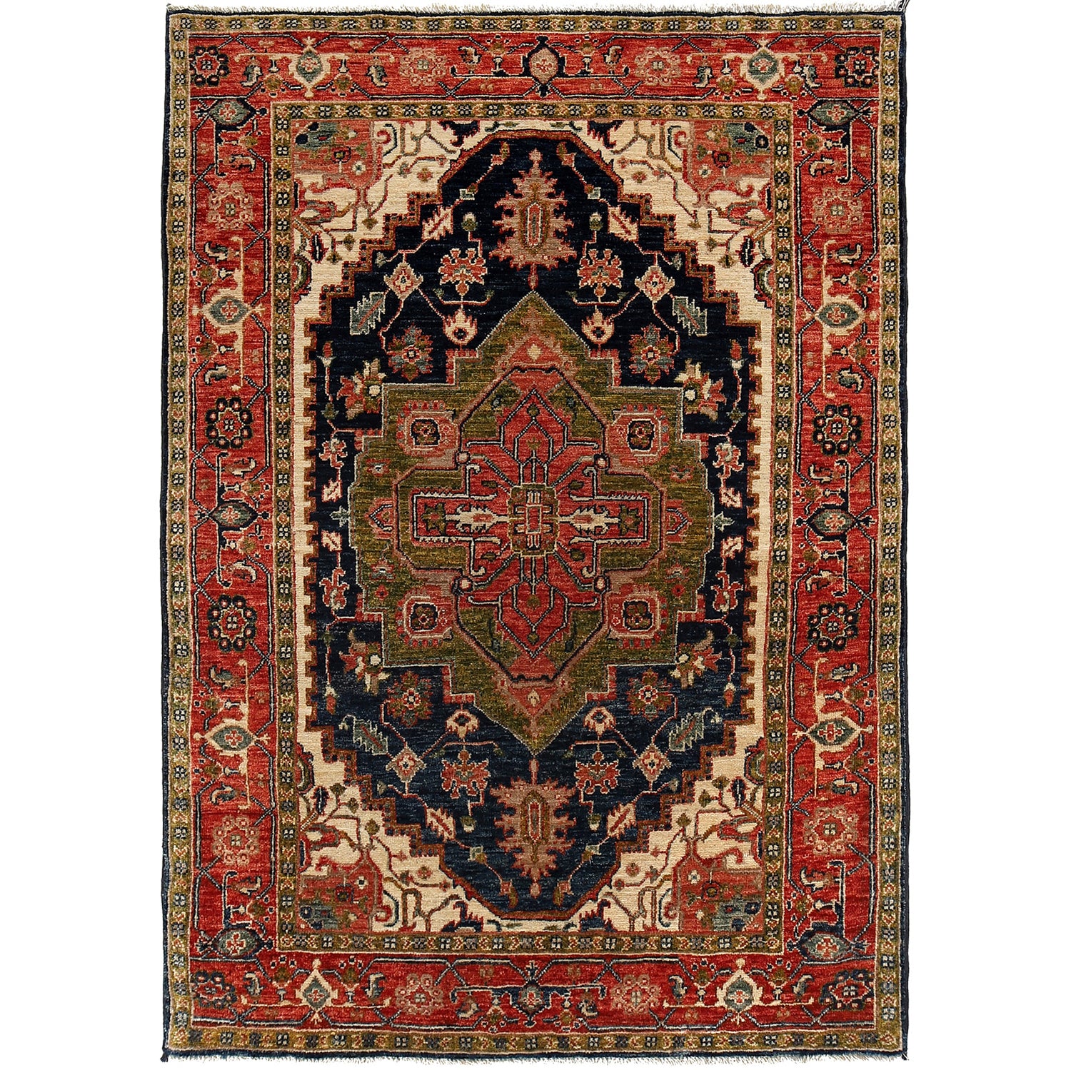 Heriz Area Rug Handmade Multi Medallion 4x6 ft