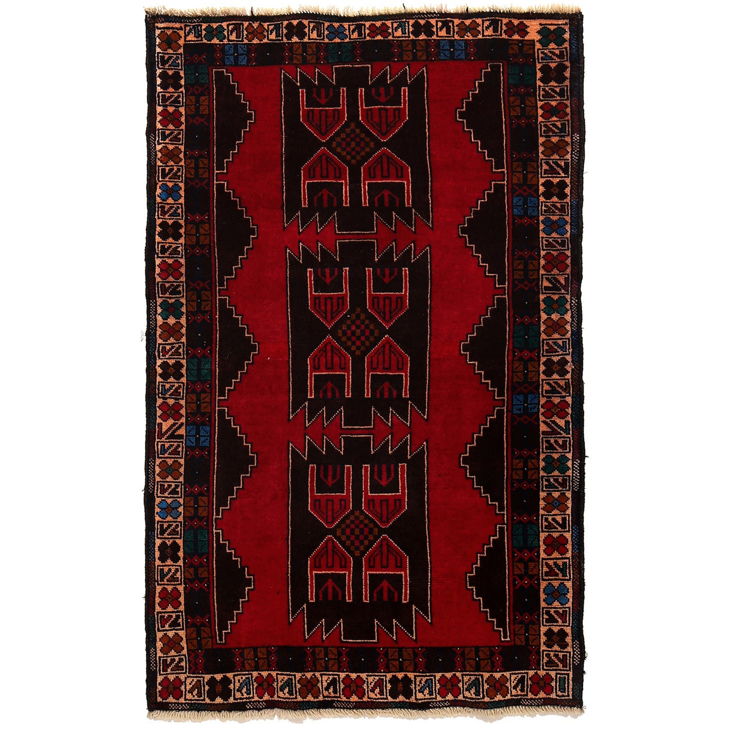 Baluchi Rug Handmade Multi Geometric 3x5 ft
