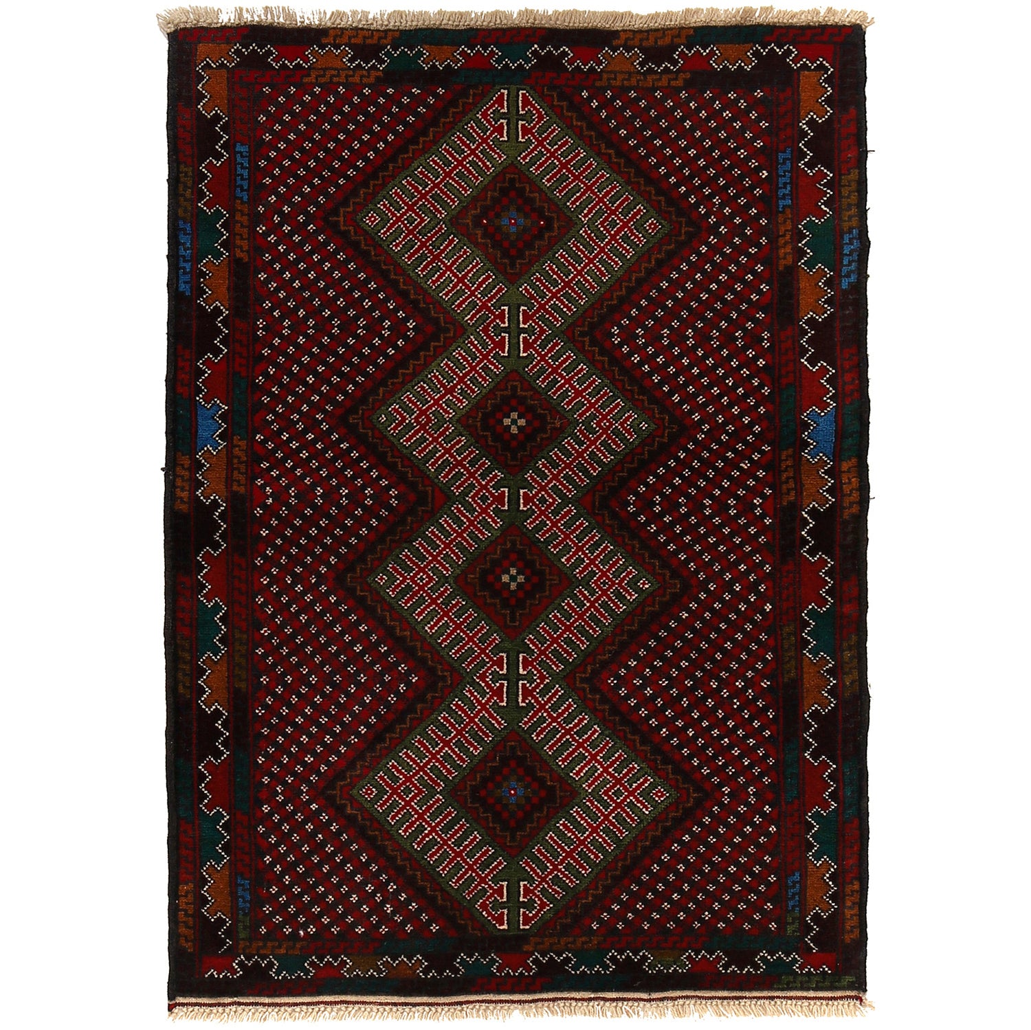 Baluchi Rug Handmade Multi Geometric 2x4 ft