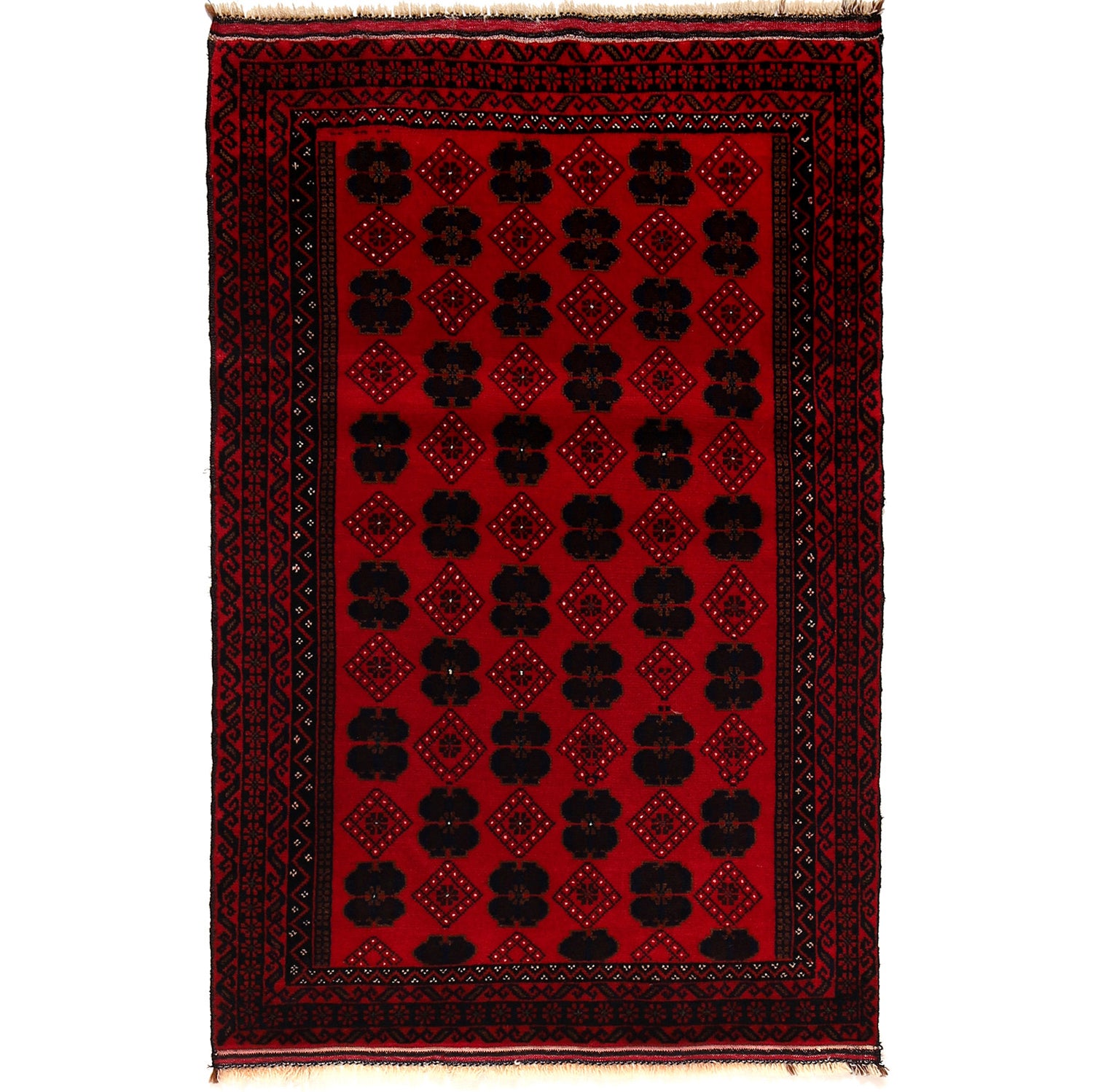 Baluchi Rug Handmade Red Geometric 3x5 ft