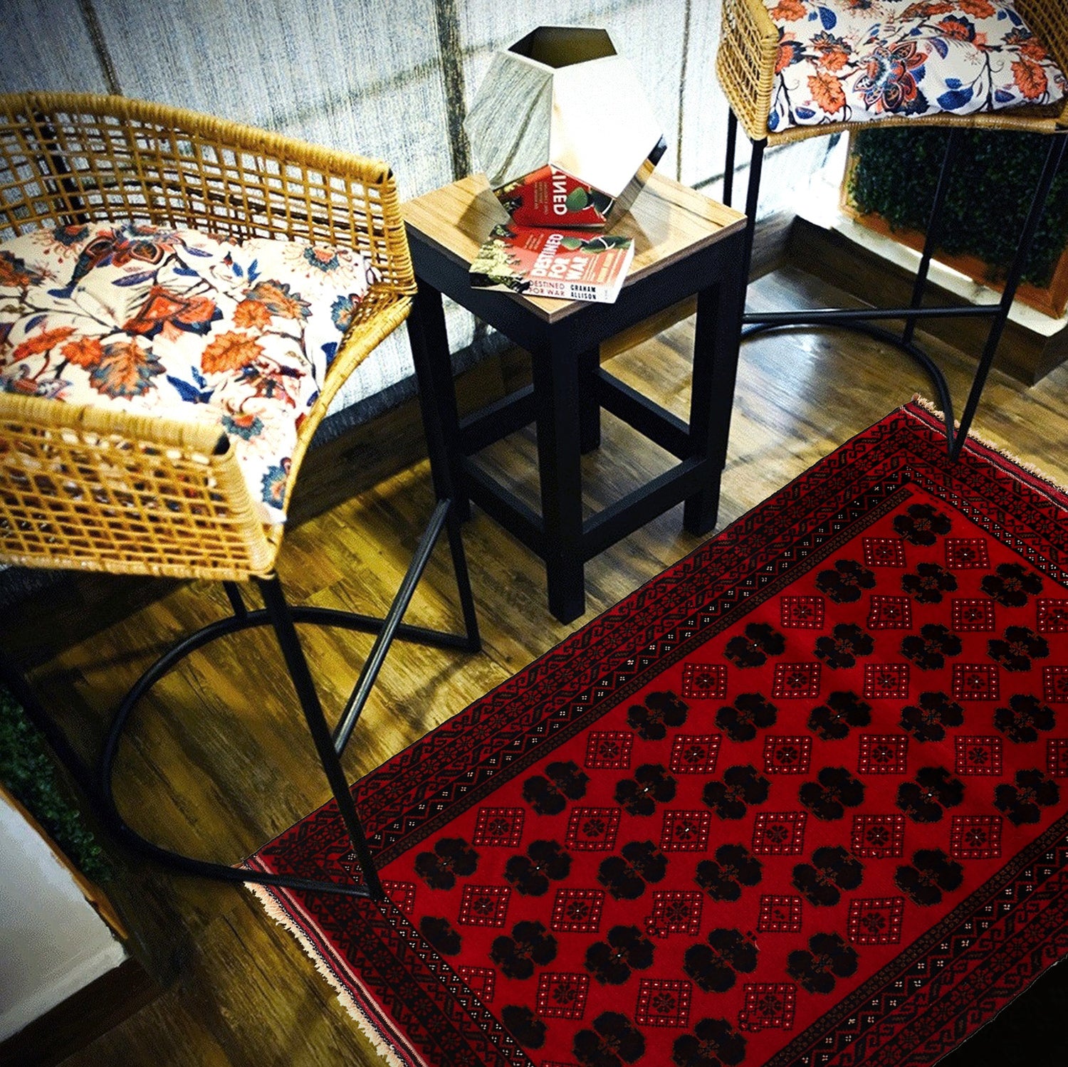 Baluchi Rug Handmade Red Geometric 3x5 ft