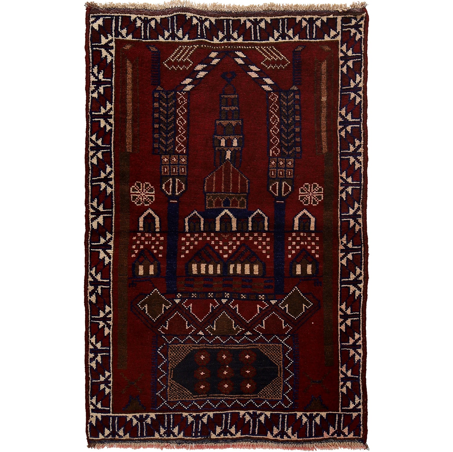 Baluchi Rug Handmade Red Prayer Design 3x5 ft