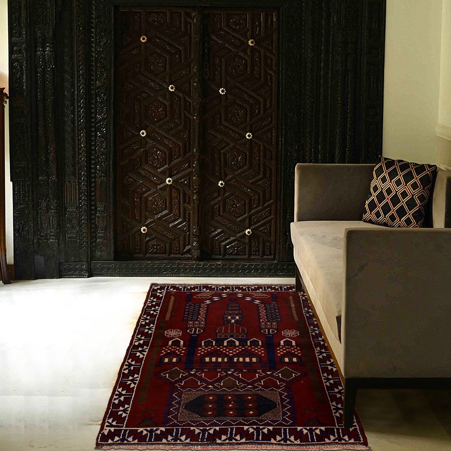 Baluchi Rug Handmade Red Prayer Design 3x5 ft