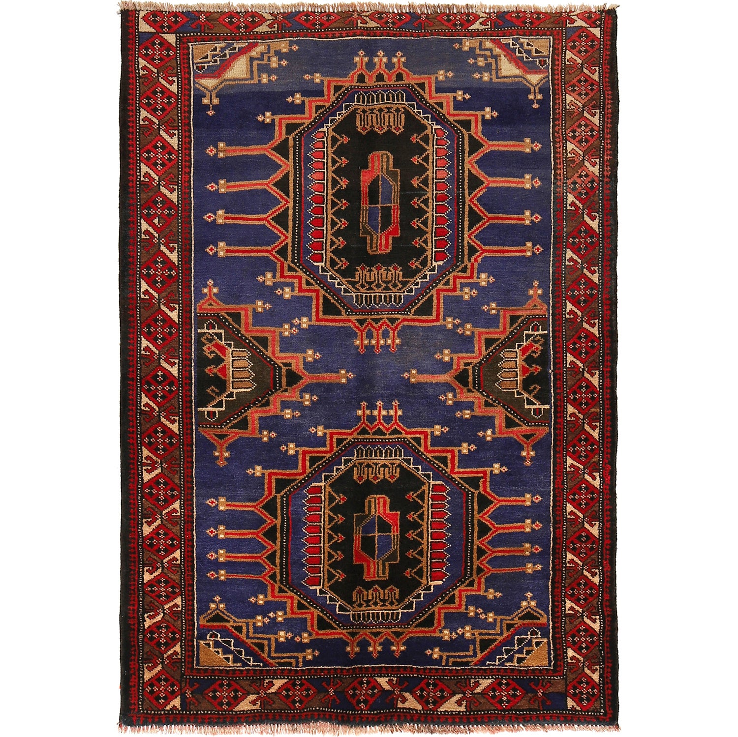 Baluchi Rug Handmade Multi Geometric 4x6 ft