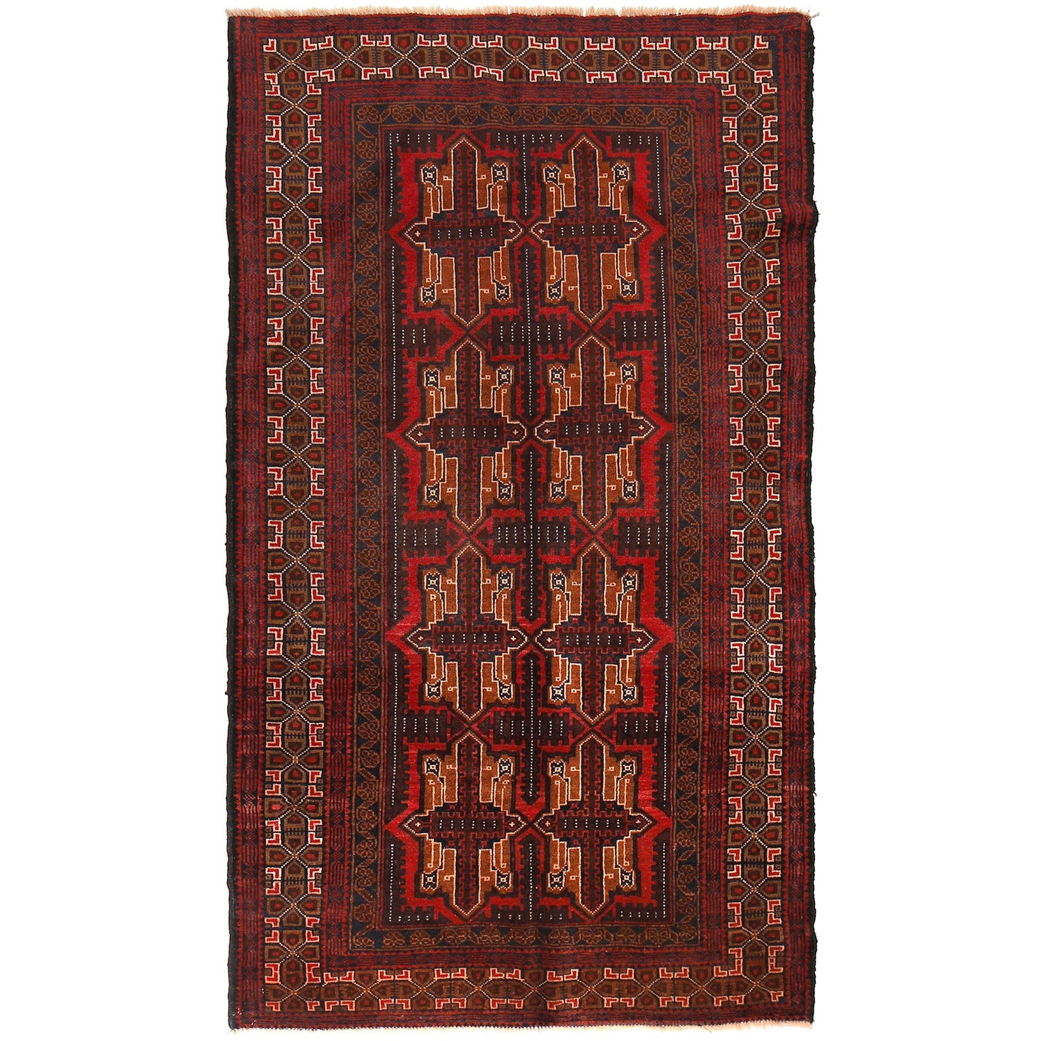 Baluchi Rug Handmade Red Geometric 4x6 ft