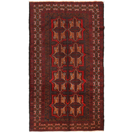 Baluchi Rug Handmade Red Geometric 4x6 ft