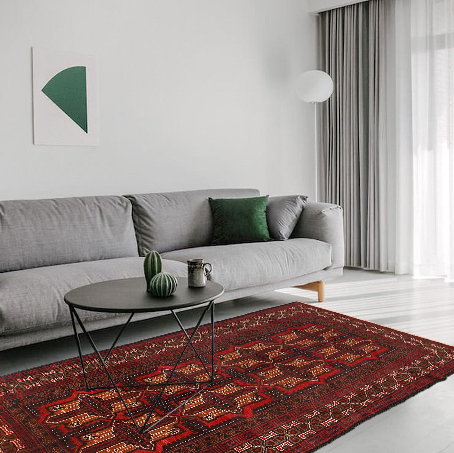 Baluchi Rug Handmade Red Geometric 4x6 ft