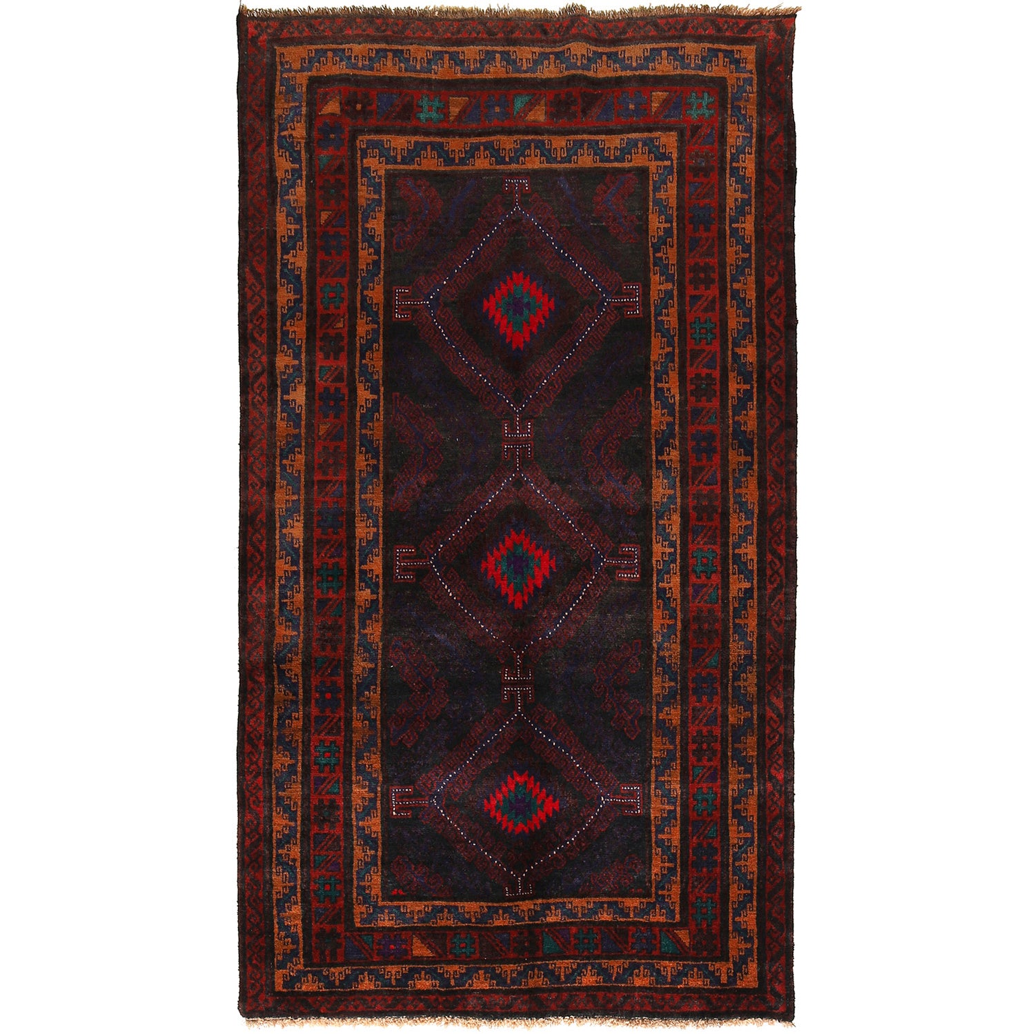 Baluchi Rug Handmade Multi Geometric 4x6 ft