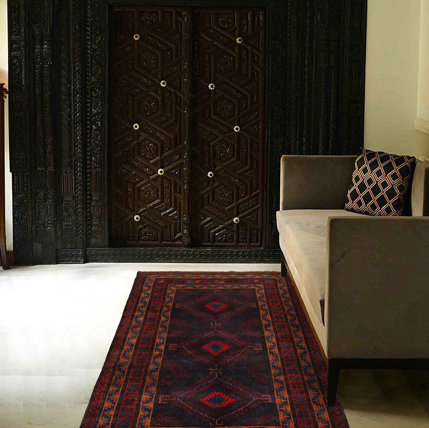 Baluchi Rug Handmade Multi Geometric 4x6 ft