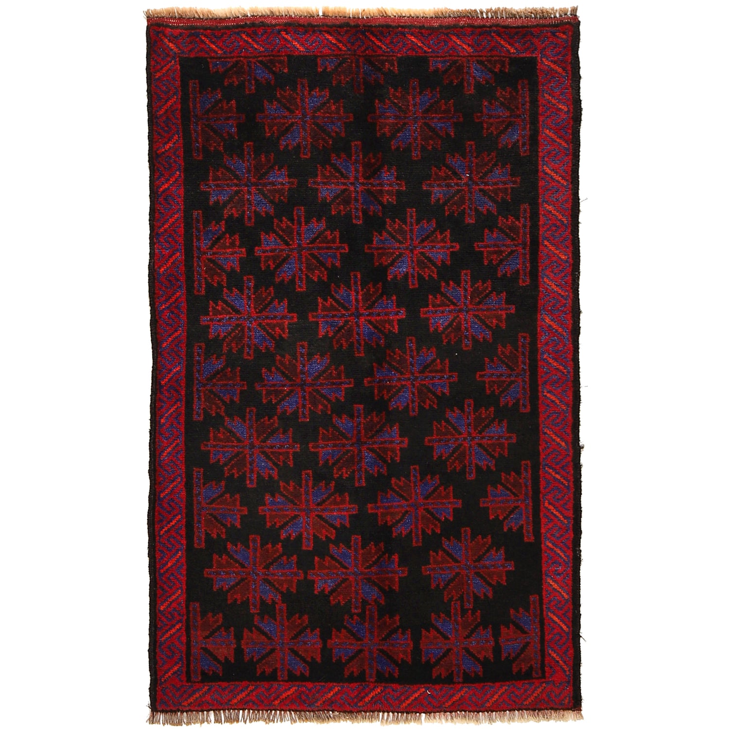 Baluchi Rug Handmade Black Floral 3x5 ft