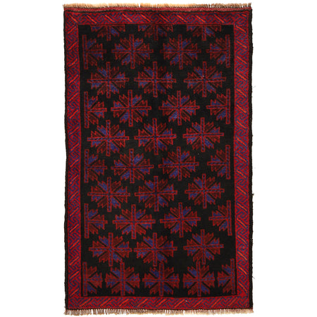Baluchi Rug Handmade Black Floral 3x5 ft