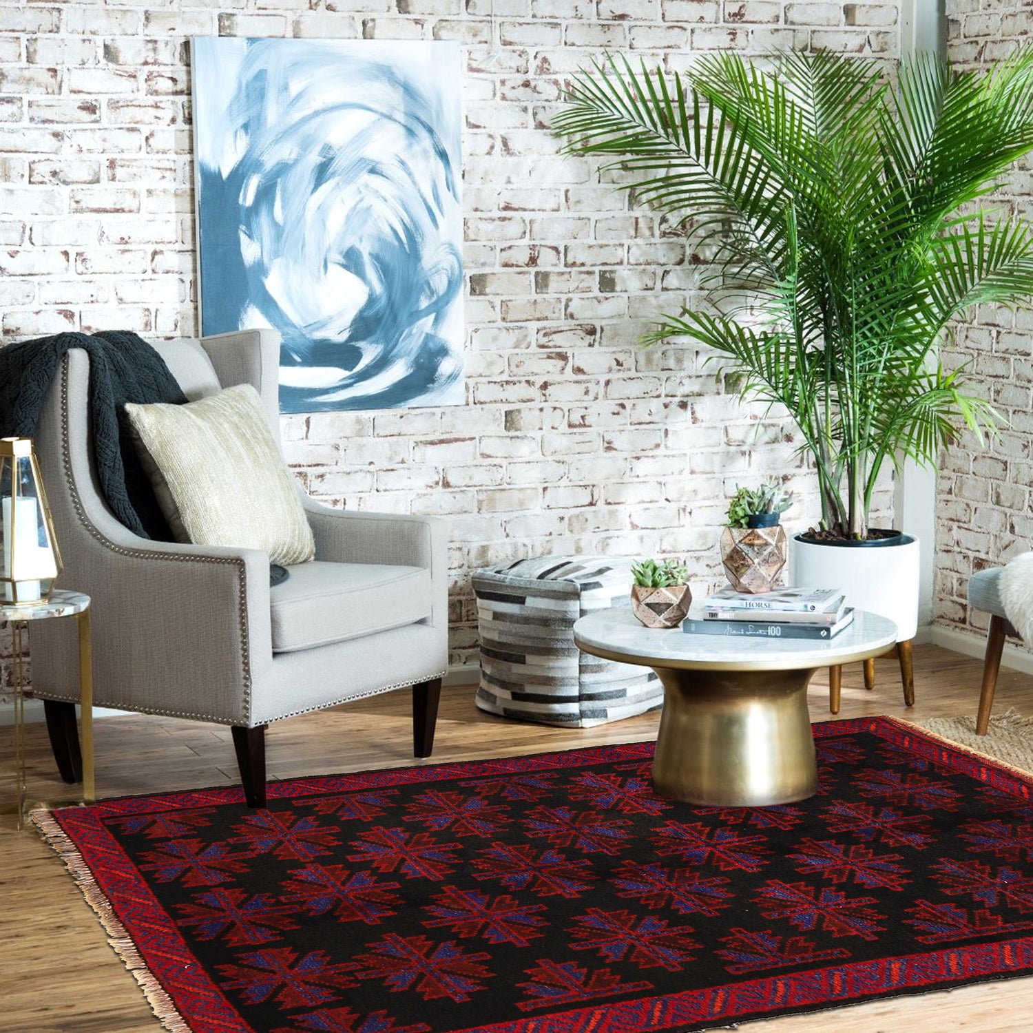 Baluchi Rug Handmade Black Floral 3x5 ft