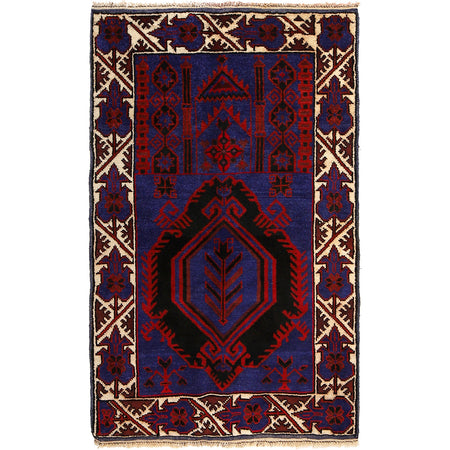 Baluchi Rug Handmade Blue Prayer Design 3x5 ft