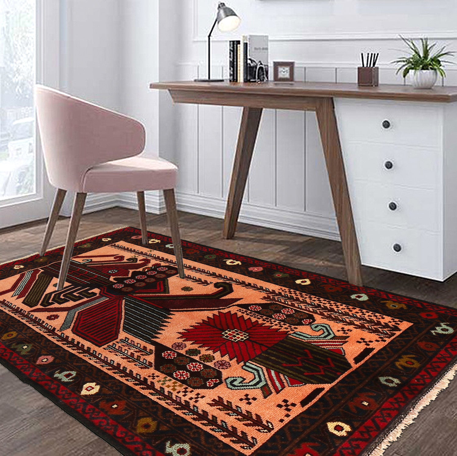 Baluchi Rug Handmade Multi Geometric 3x5 ft