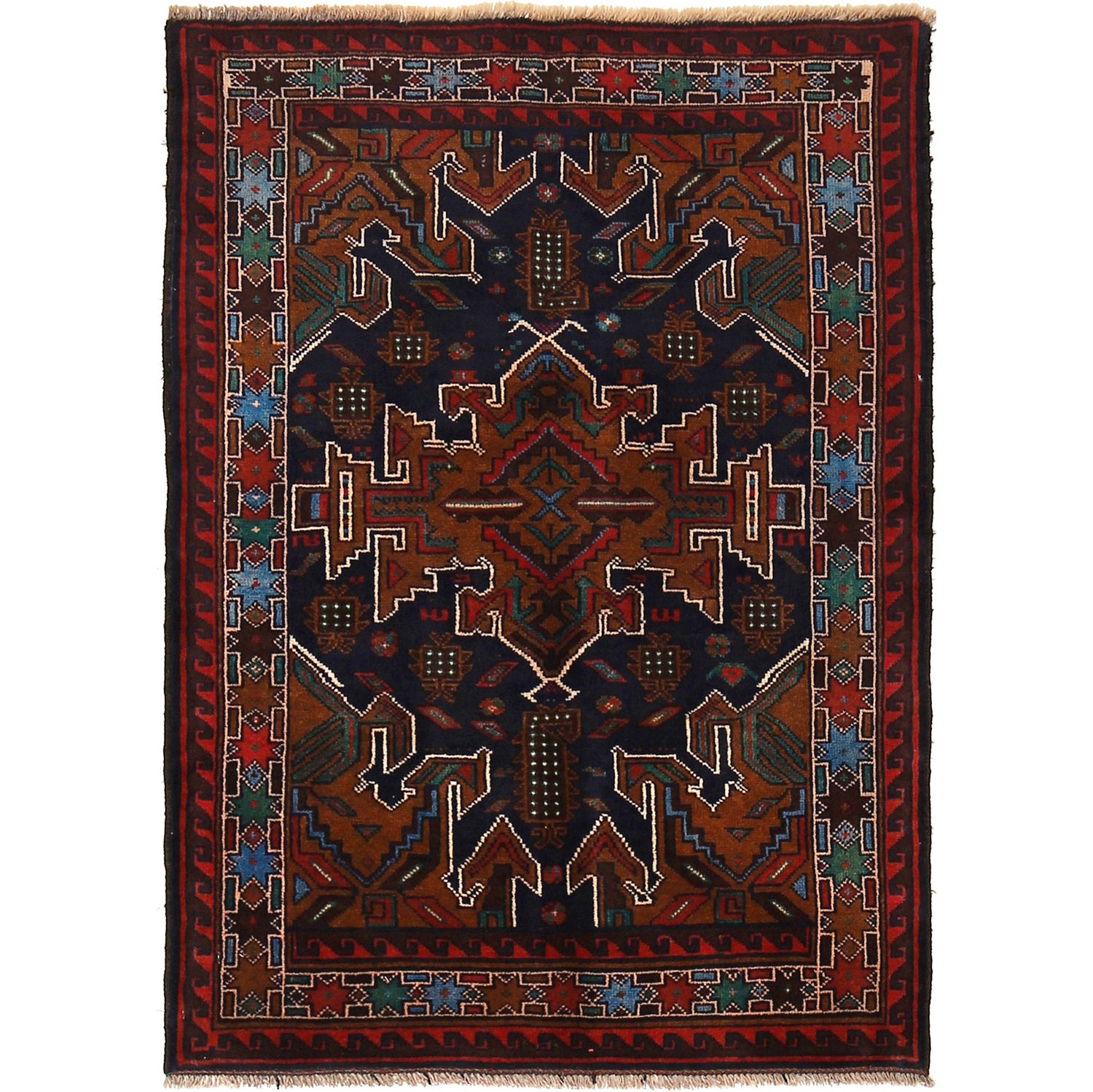 Baluchi Rug Handmade Multi Geometric 2x4 ft