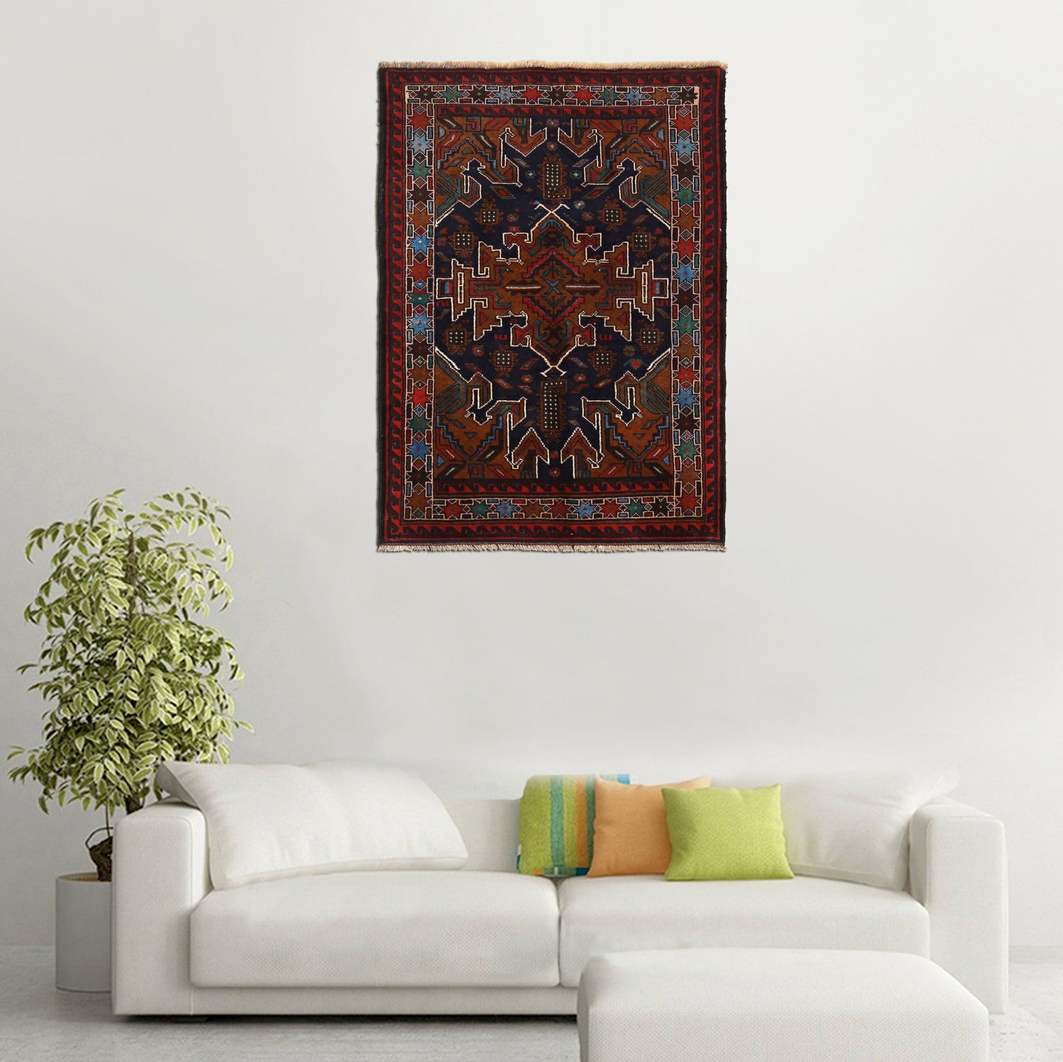 Baluchi Rug Handmade Multi Geometric 2x4 ft