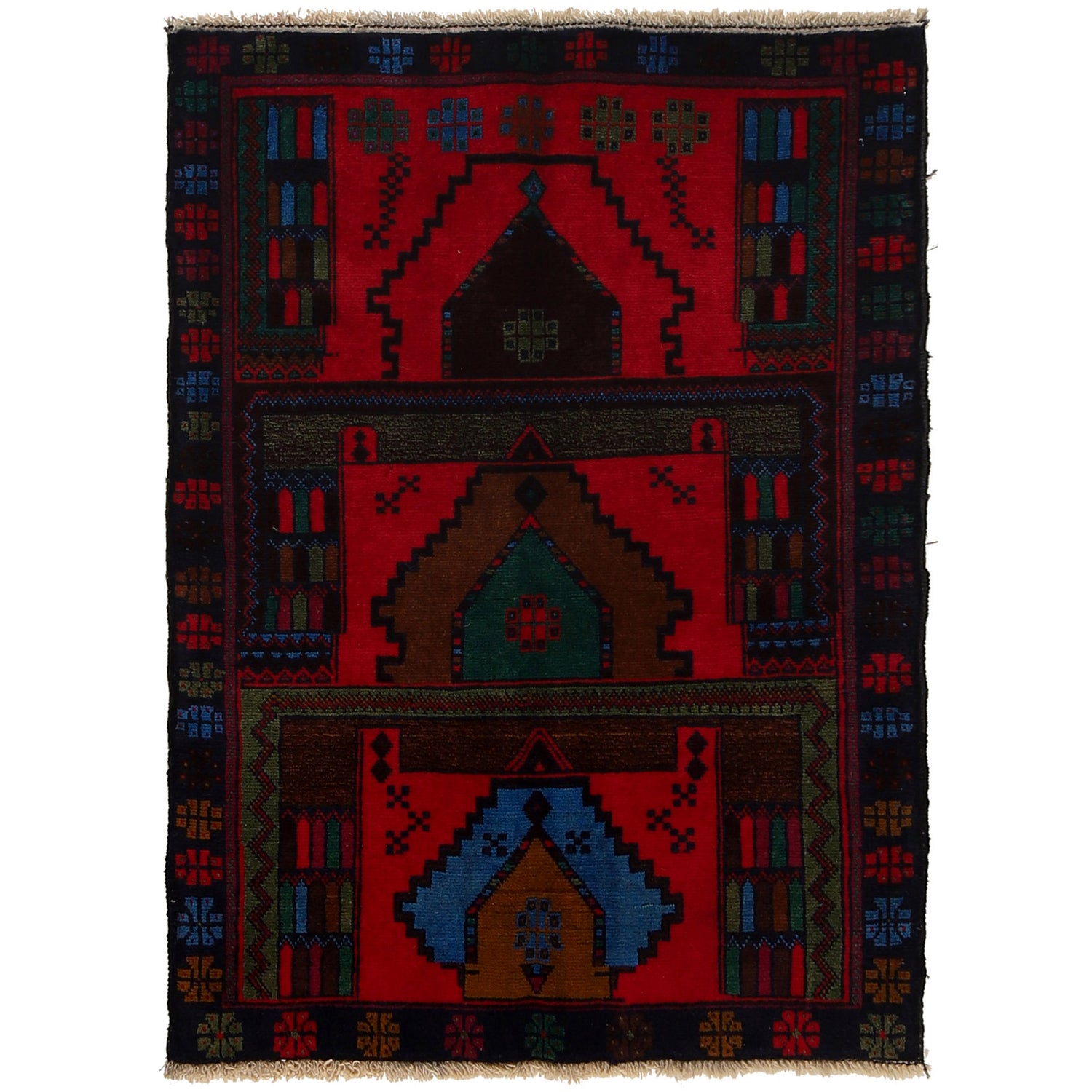 Baluchi Rug Handmade Red Geometric 2x4 ft