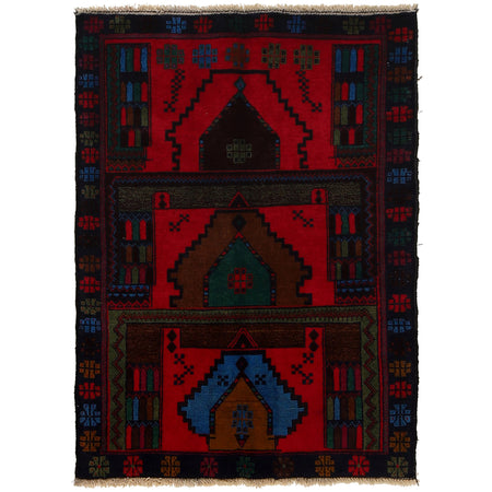 Baluchi Rug Handmade Red Geometric 2x4 ft