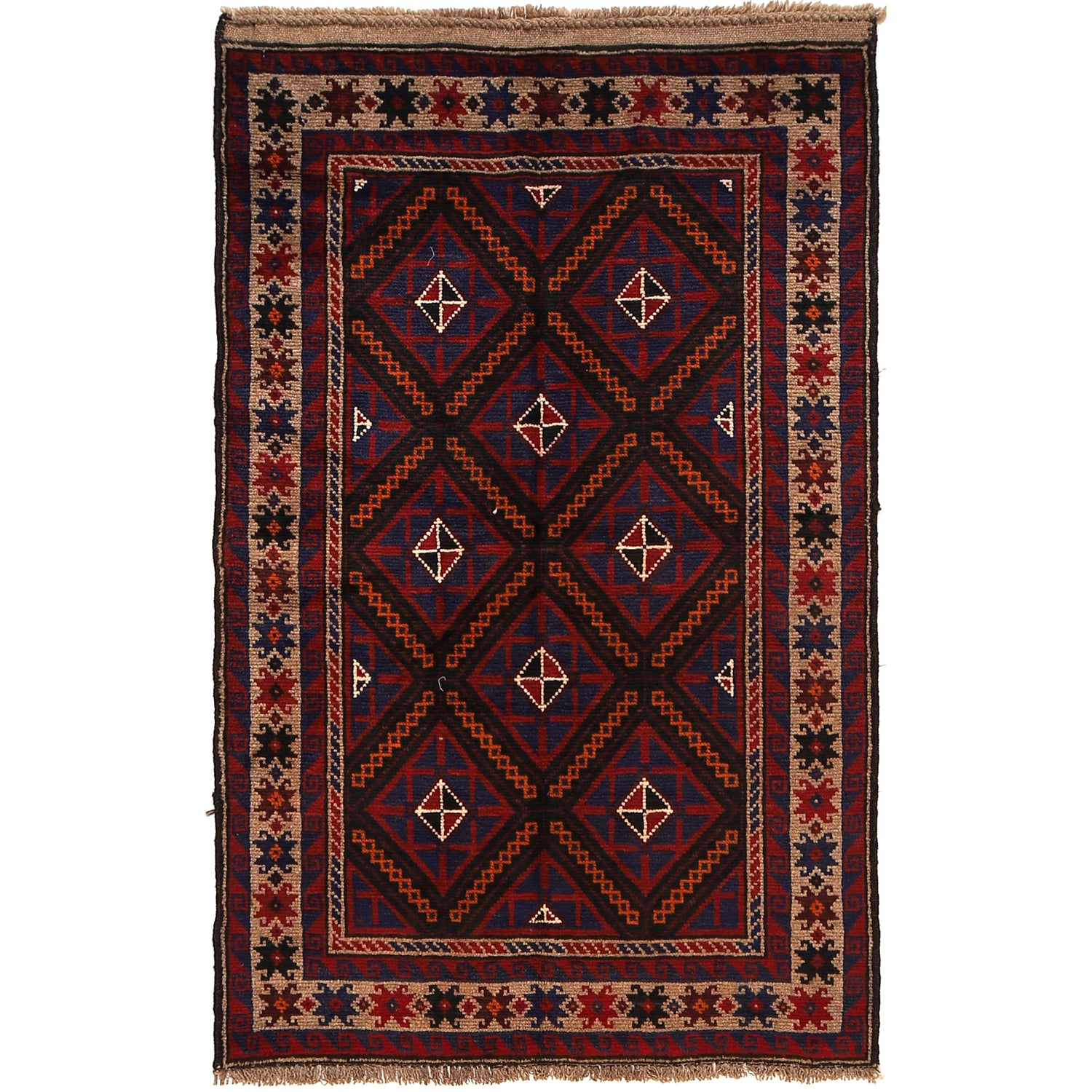 Baluchi Rug Handmade Multi Geometric 3x5 ft