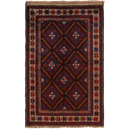 Baluchi Rug Handmade Multi Geometric 3x5 ft