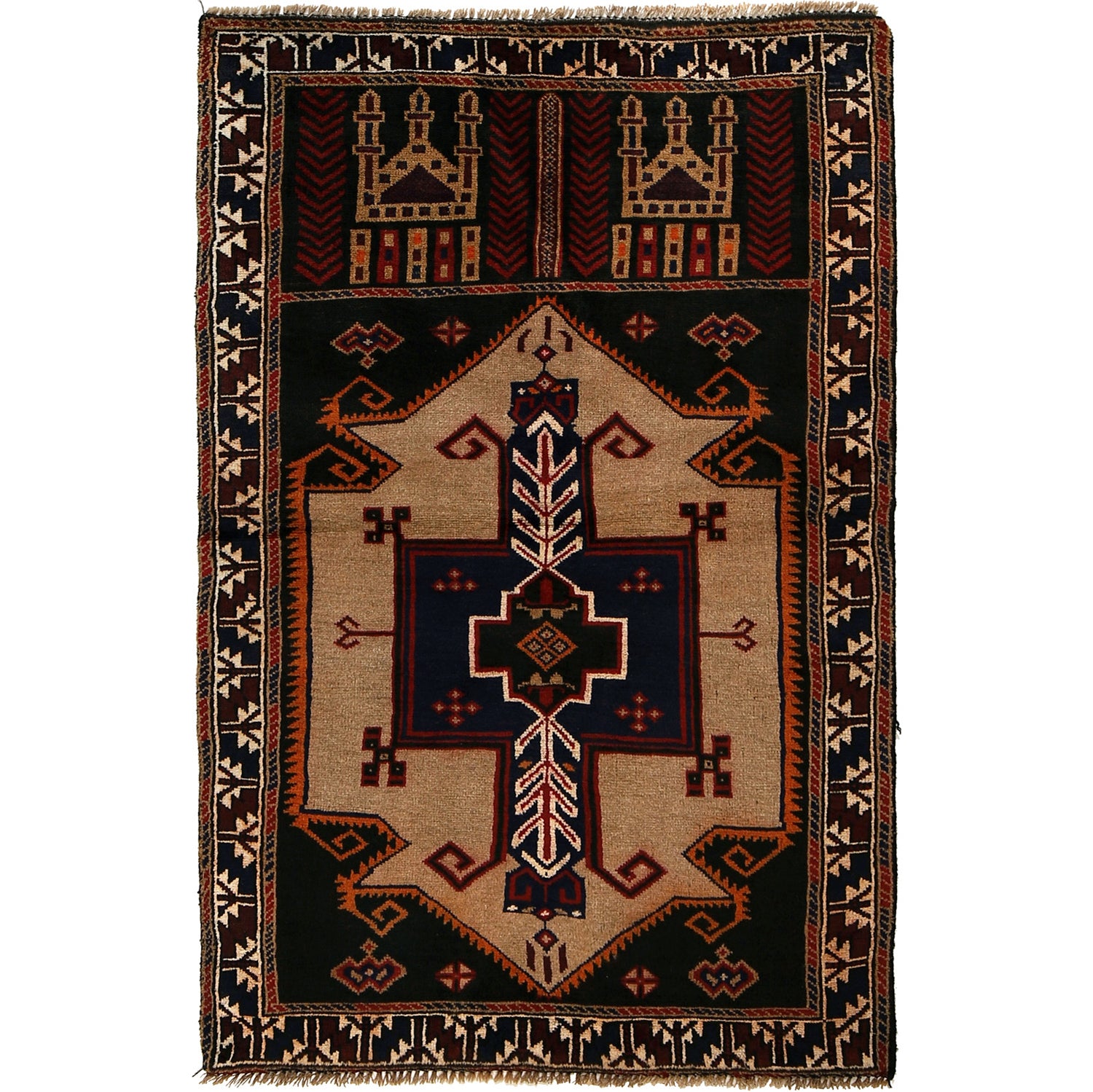 Baluchi Rug Handmade Multi Prayer Design 3x5 ft