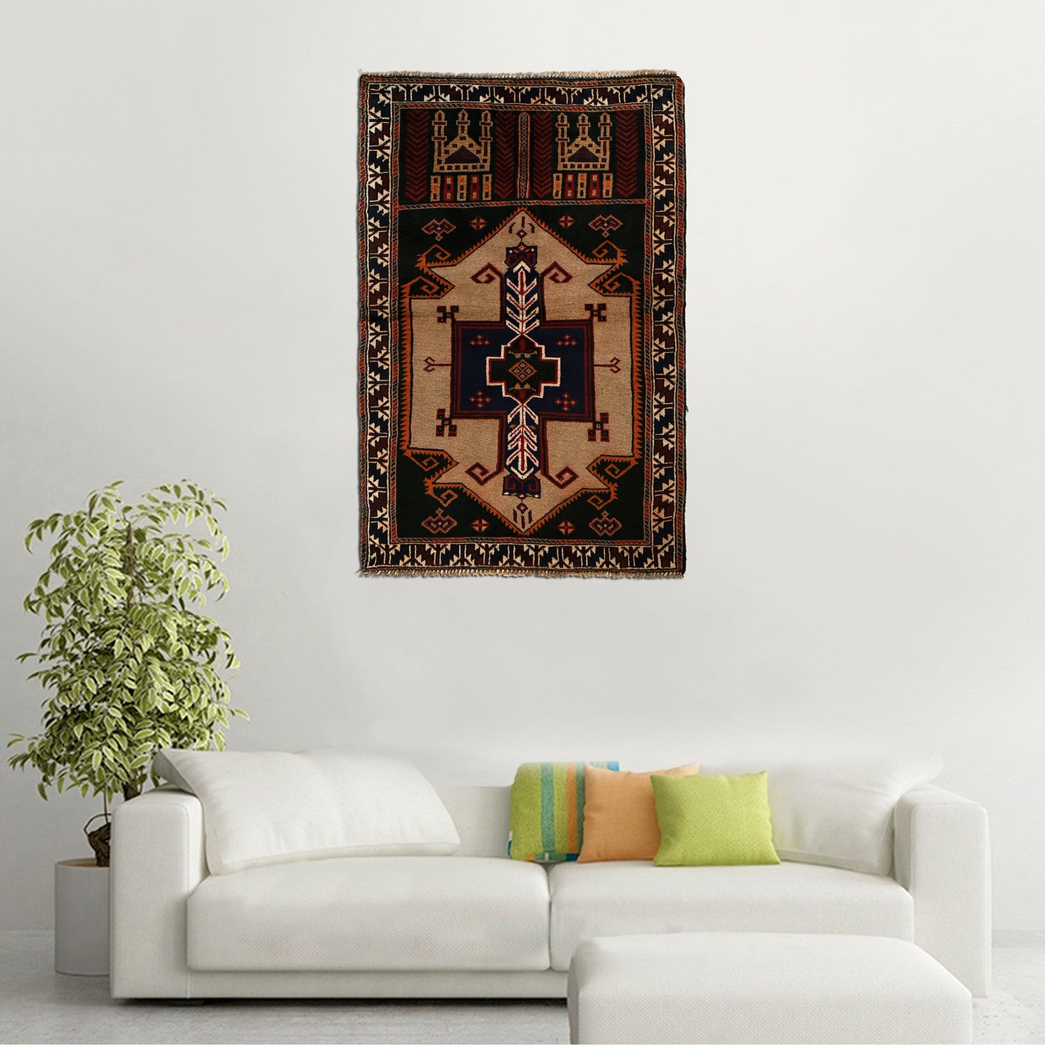 Baluchi Rug Handmade Multi Prayer Design 3x5 ft