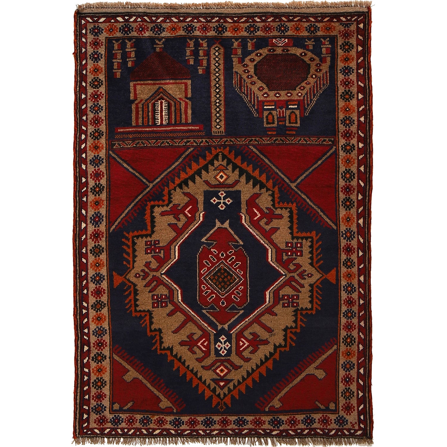 Baluchi Rug Handmade Multi Prayer Design 3x5 ft