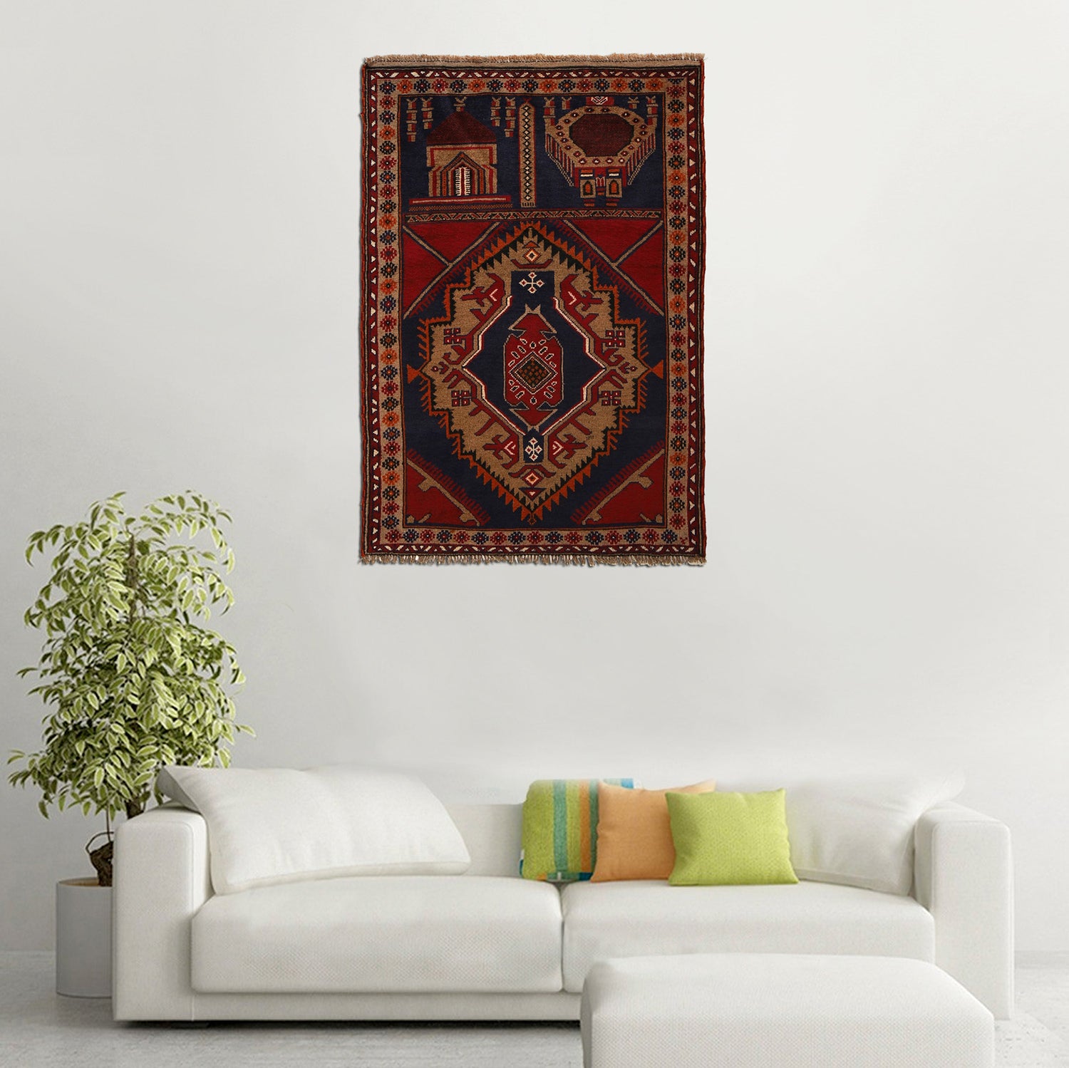 Baluchi Rug Handmade Multi Prayer Design 3x5 ft