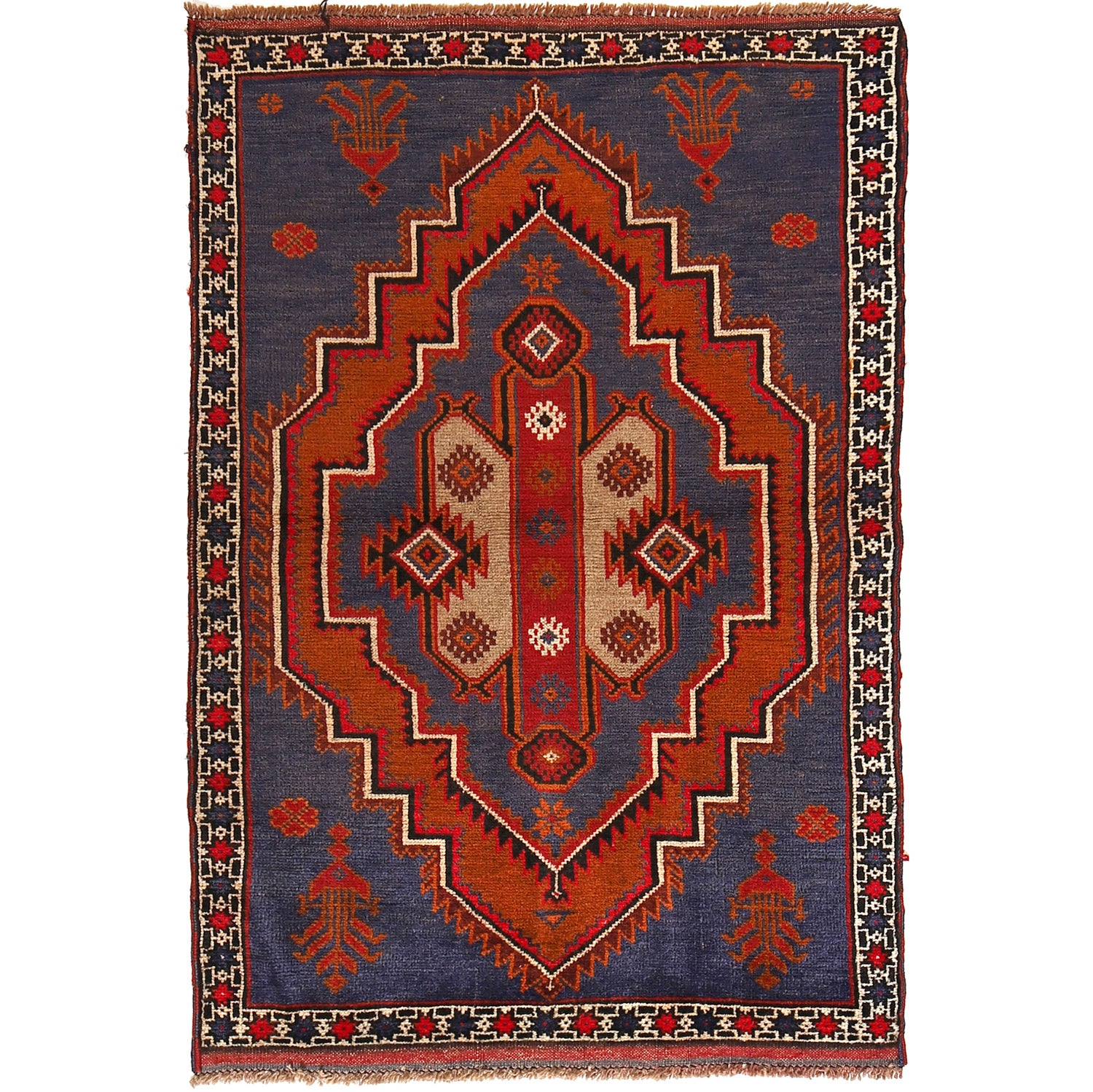 Baluchi Rug Handmade Space Blue Geometric 3x5 ft