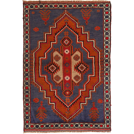 Baluchi Rug Handmade Space Blue Geometric 3x5 ft