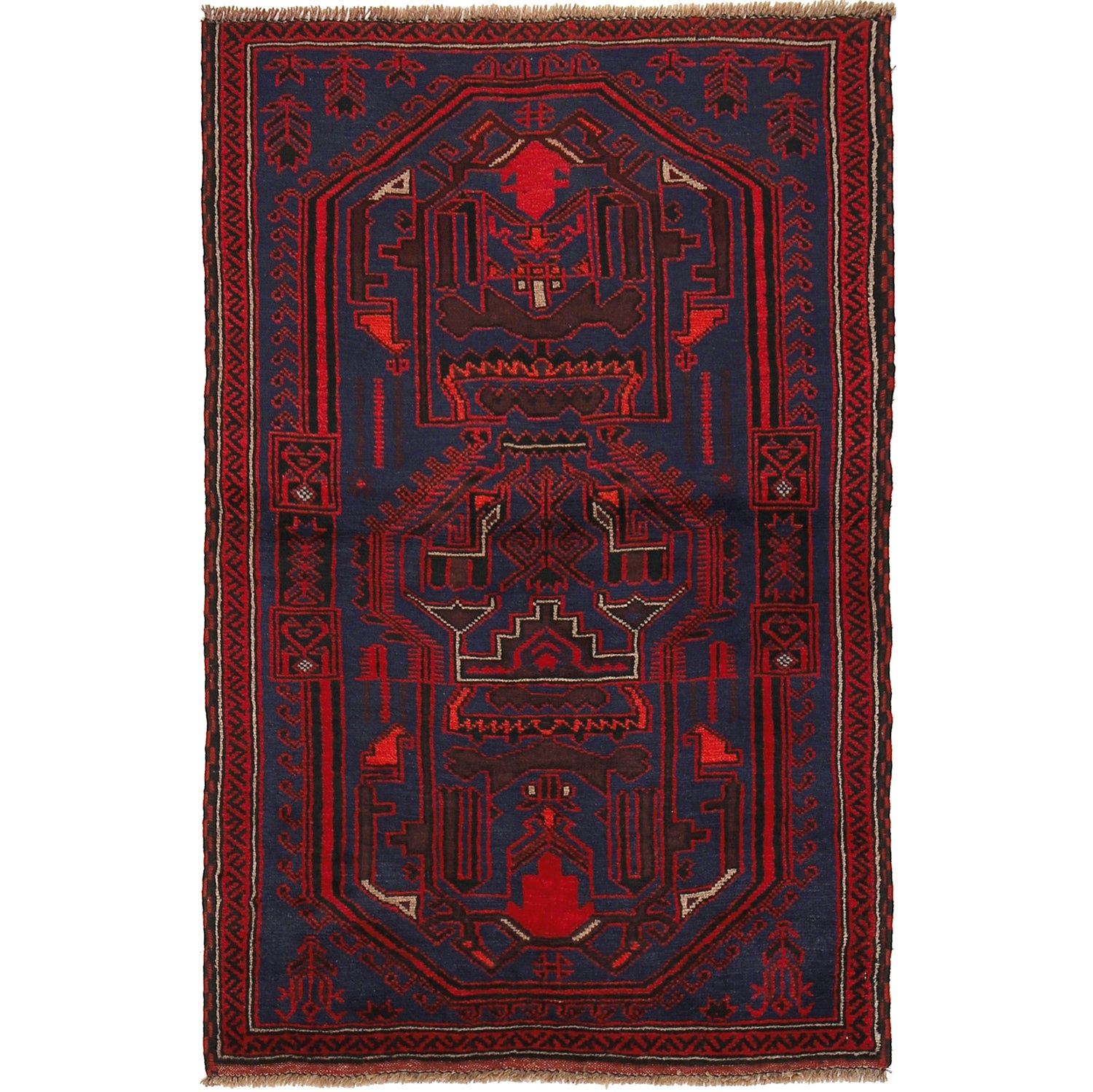 Baluchi Rug Handmade Navy Blue Floral 3x5 ft
