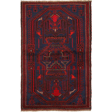 Baluchi Rug Handmade Navy Blue Floral 3x5 ft
