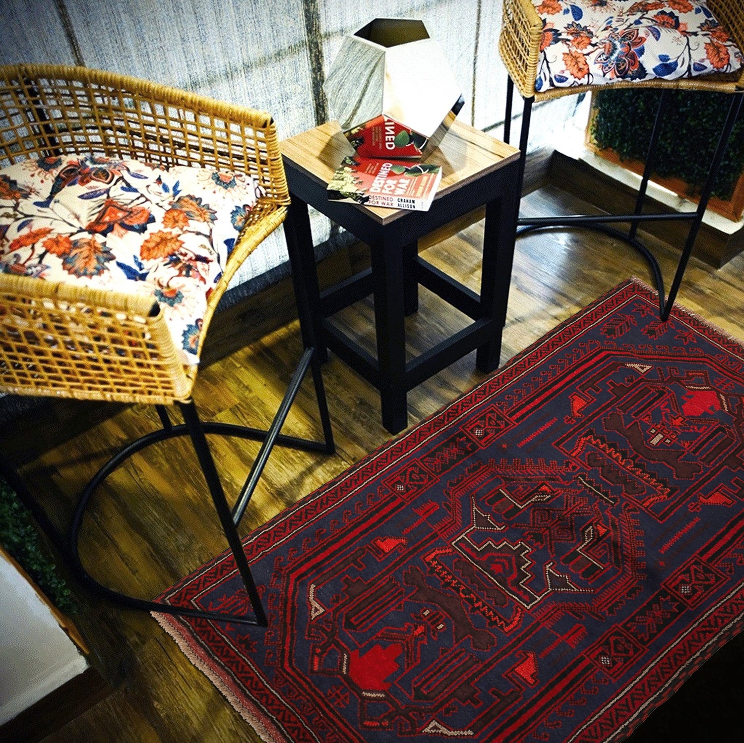 Baluchi Rug Handmade Navy Blue Floral 3x5 ft