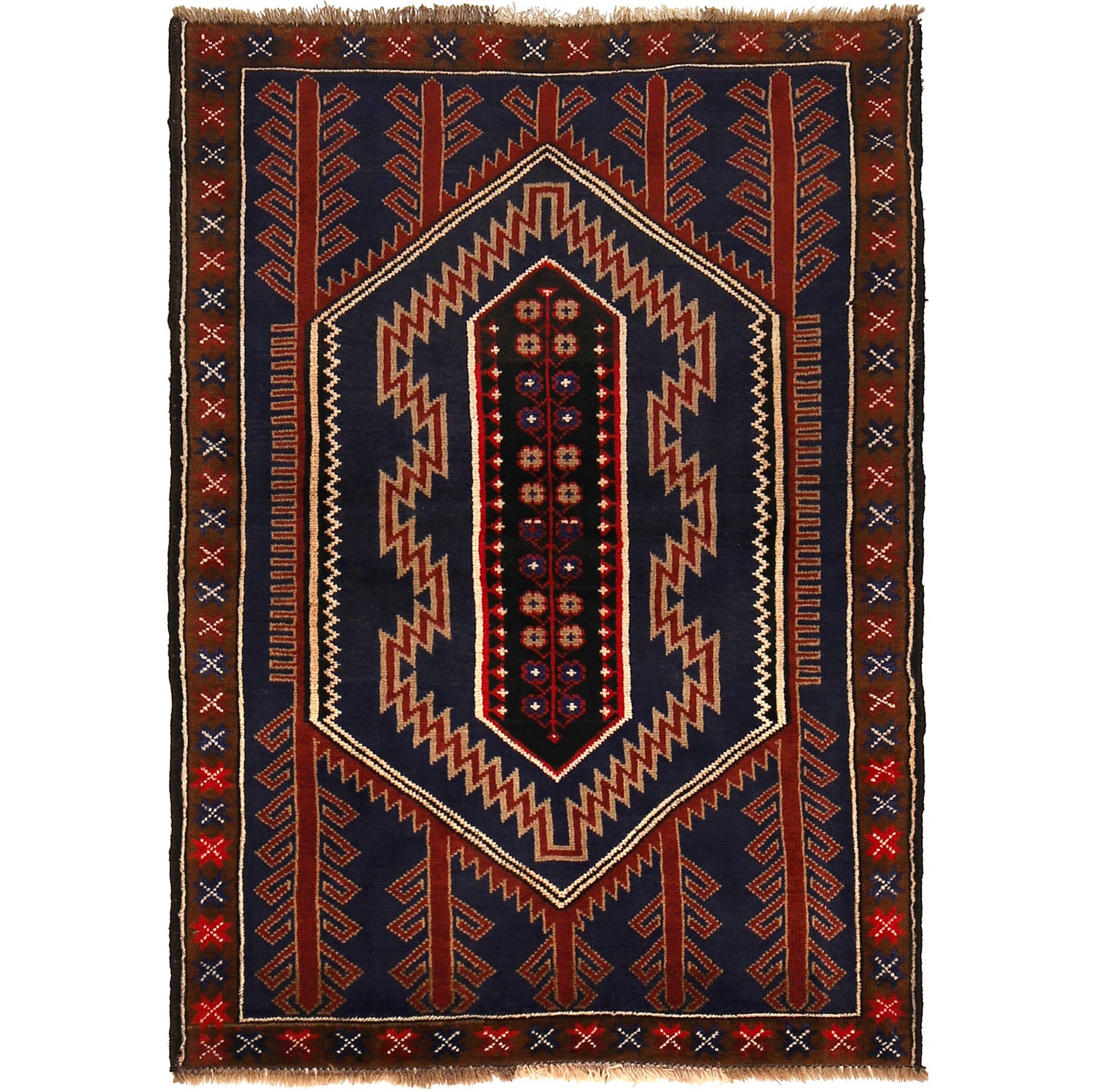 Baluchi Rug Handmade Dark Blue Geometric 3x5 ft