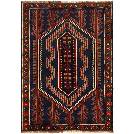 Baluchi Rug Handmade Dark Blue Geometric 3x5 ft