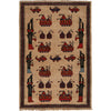 War Area Rug Handmade Brown Tank + Riffle + Helicopter 3x5