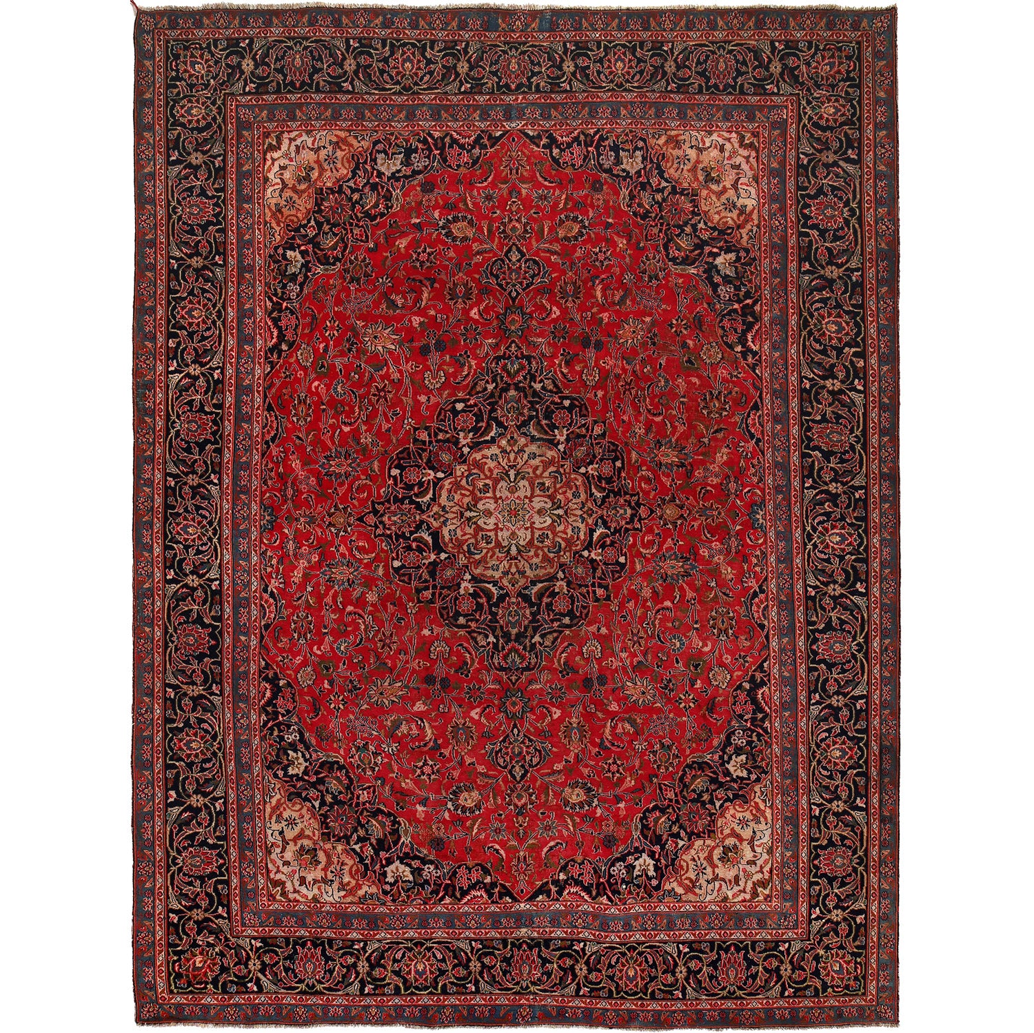 Kashan Area Rug Handmade Deep Red Medallion 9x12 ft