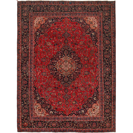 Kashan Area Rug Handmade Deep Red Medallion 9x12 ft